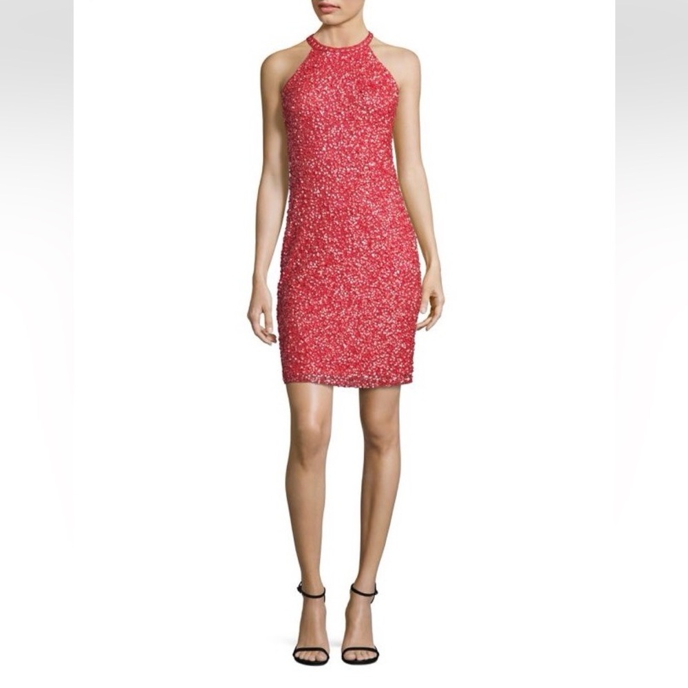 Parker Black Label Coral Pink Sequin Embellished Cocktail Dress Size 2